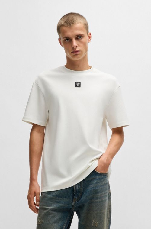 Camiseta Regular De Algodão Com Logo Sobreposto