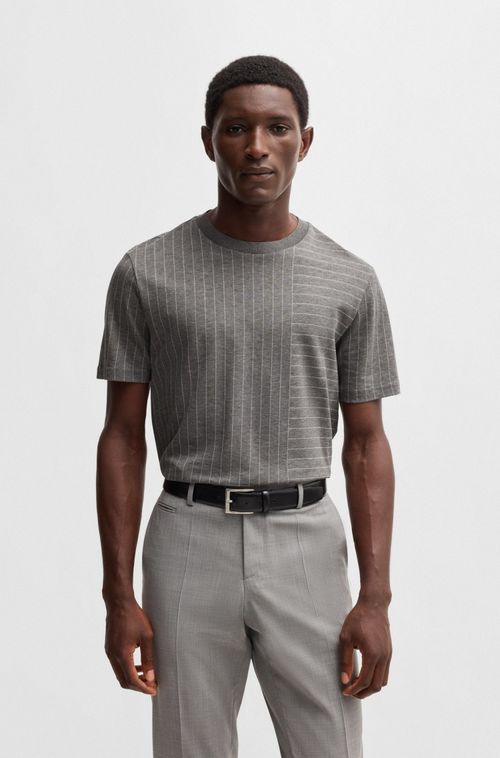 Camiseta De Algodão Mercerizado Com Riscas Mistas