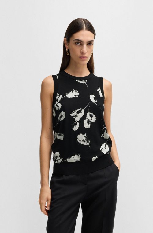 Top De Malha Em Lã Merino Com Jacquard De Tulipa