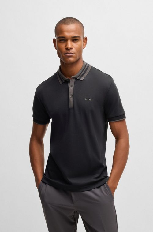 Polo De Algodão Interlock Com Colarinho Às Riscas