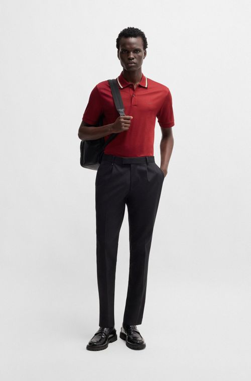 Polo Slim Em Algodão Com Colarinho Às Riscas