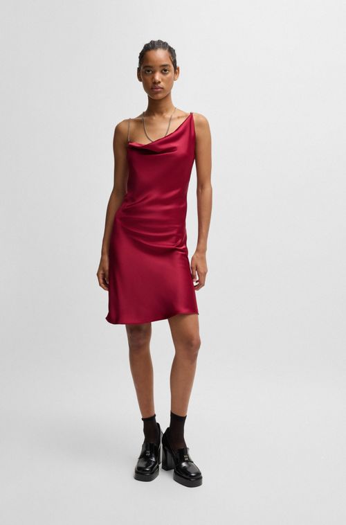 Vestido De Cetim Com Gola Assimétrica