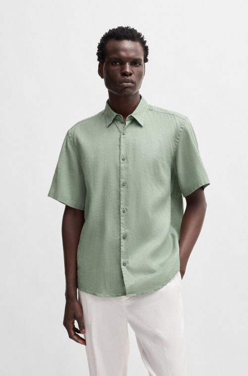 Camisa Manga Curta Regular Em Cambraia De Linho Elástico