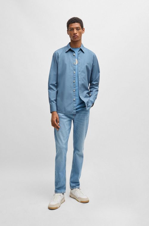Camisa Regular Em Popelina De Algodão