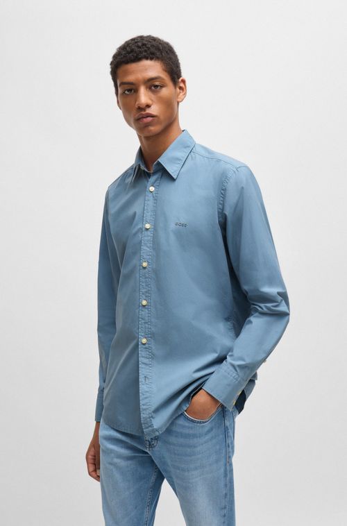 Camisa Regular Em Popelina De Algodão