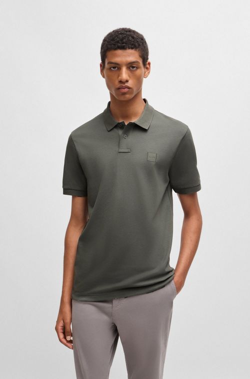 Polo Slim Em Algodão Elástico Com Emblema