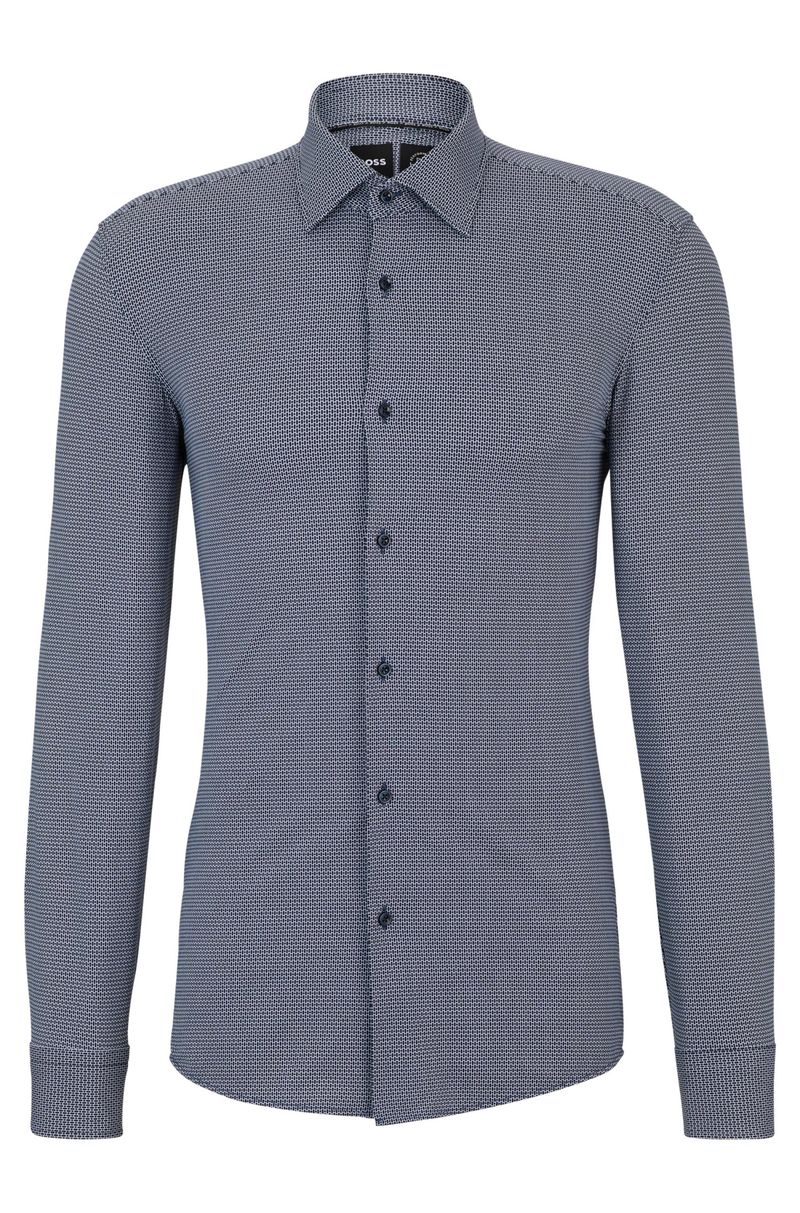 Camisa De Corte Ajustável Ao Corpo Em Tecido Esticável Estampado De Alto Desempenho