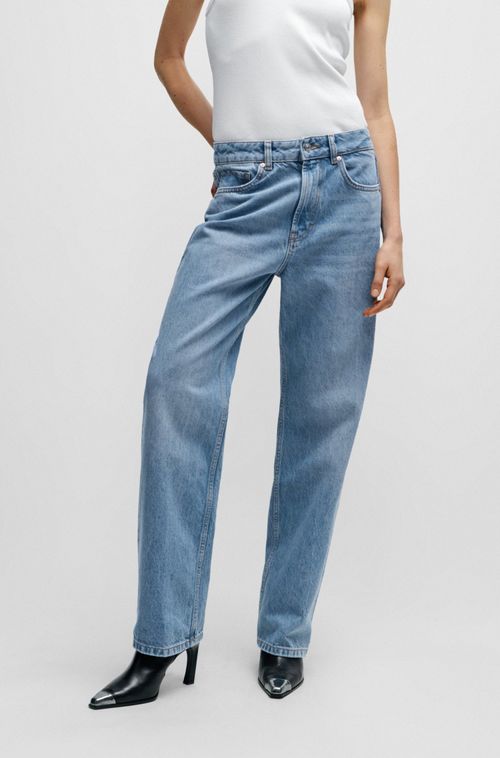 Jeans De Corte Folgado Em Jeans Azul
