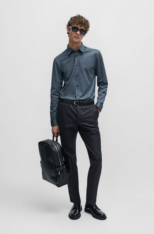 Camisa De Corte Ajustável Ao Corpo Em Jacquard De Algodão Estruturado