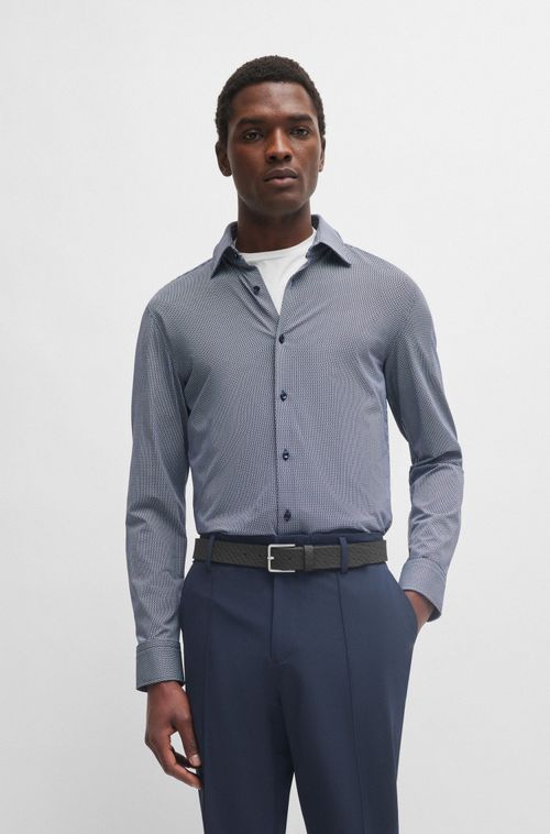 Camisa De Corte Ajustável Ao Corpo Em Tecido Esticável Estampado De Alto Desempenho