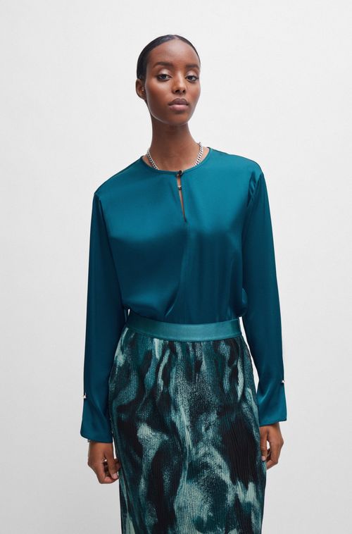 Blusa De Corte Descontraído Em Seda Elástica Com Fecho De Fechadura