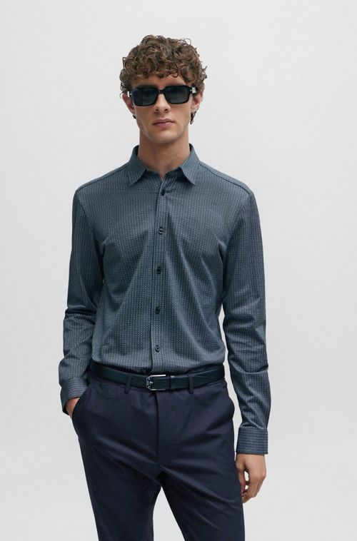 Camisa De Corte Ajustável Ao Corpo Em Jacquard De Algodão Estruturado