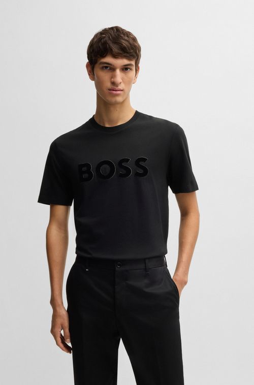 Camiseta Regular Em Jersey De Algodão Com Detalhe De Logo