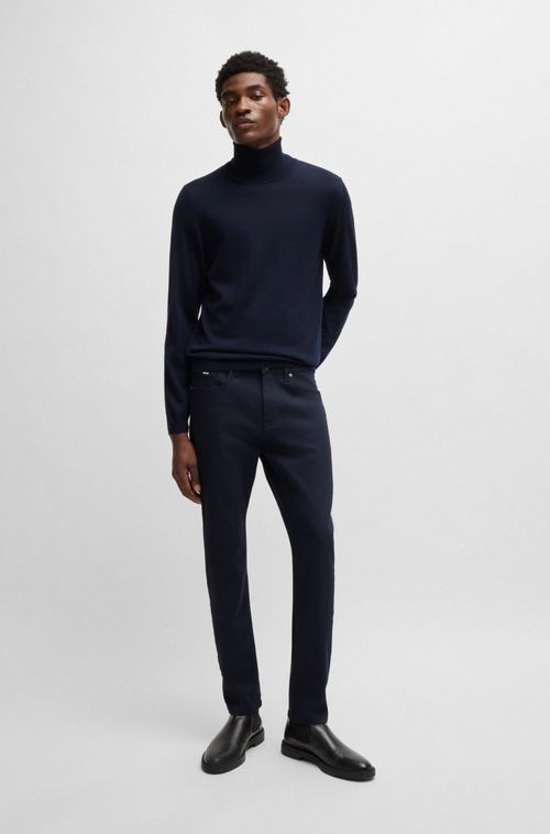 Calças Jeans Slim De Jeans Elástico Azul-Escuro