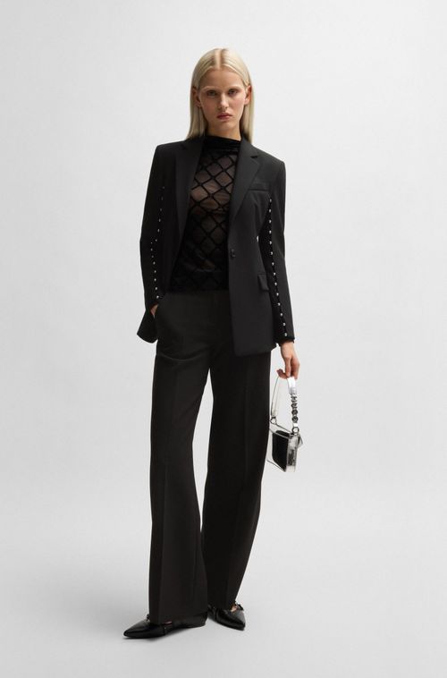 Blazer Regular Fit Com Tachas De Pérola Prateadas