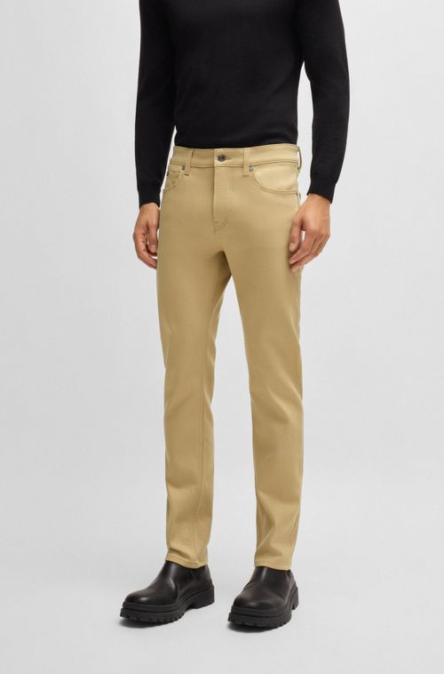 Calças Jeans Beges Slim De Jeans Elástico