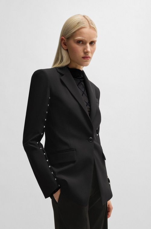 Blazer Regular Fit Com Tachas De Pérola Prateadas