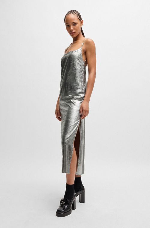 Vestido De Malha Prateado Com Laço Traseiro