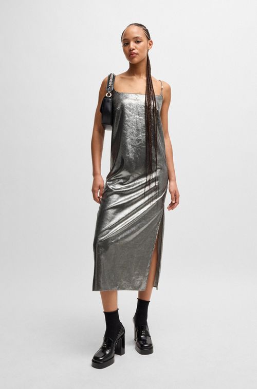 Vestido De Malha Prateado Com Laço Traseiro