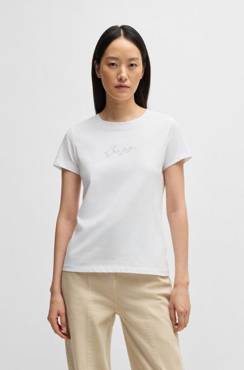 Camiseta De Algodão Com Logo Em Cristais
