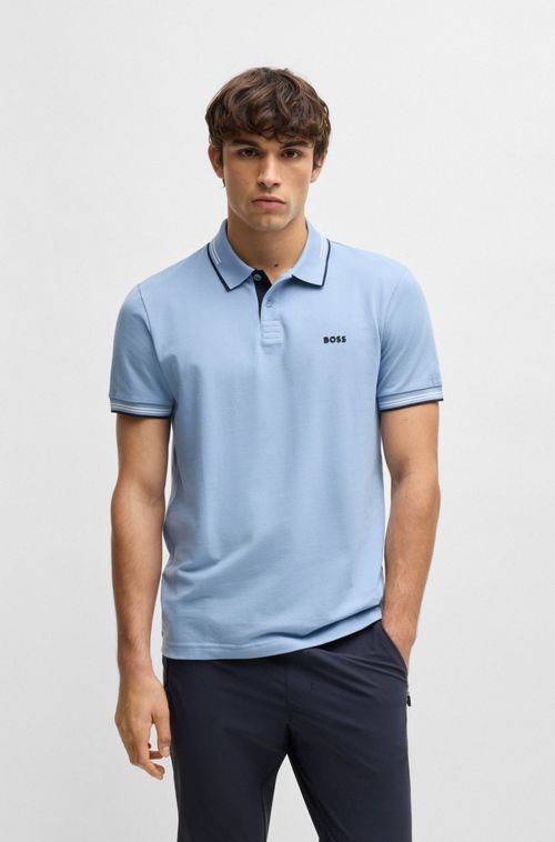 Polo Slim Fit Em Algodão Elástico Com Logo