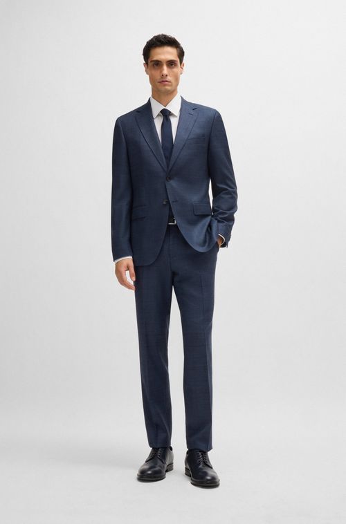 Terno Regular Em Lã Elástica Ao Xadrez