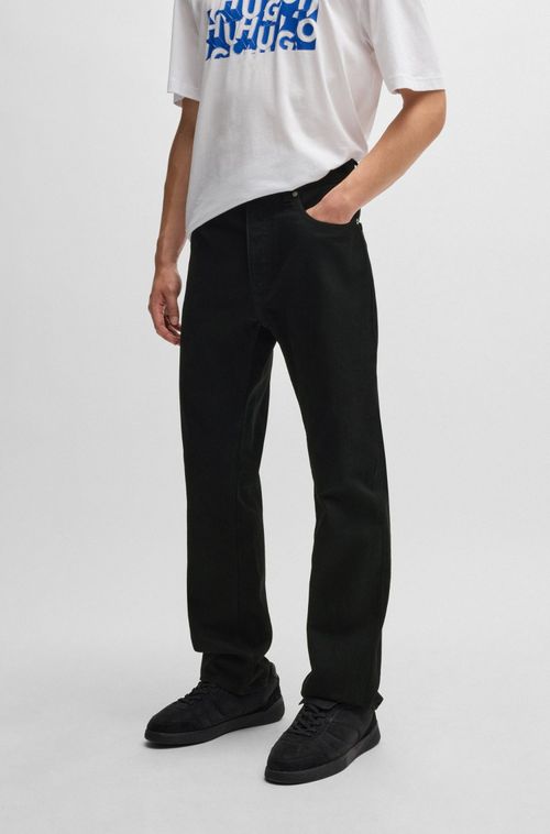 Jeans Regular Em Denim Preto Lavado