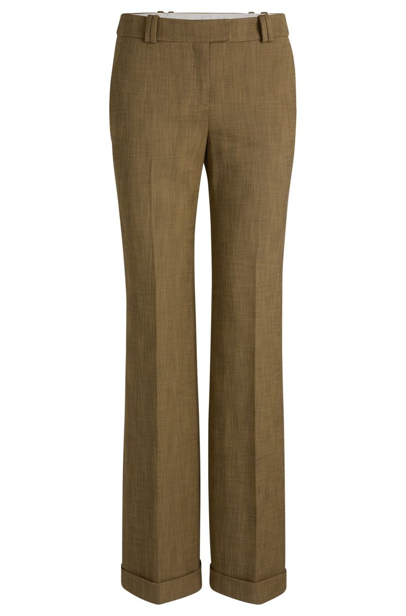 Calças Regulares Em Tecido Elástico Espinha De Peixe