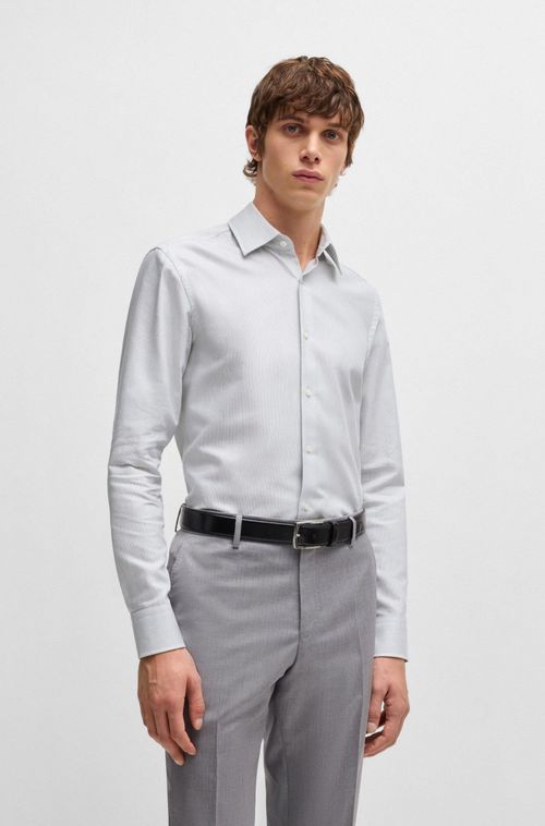 Camisa Slim Em Sarja De Algodão Listrada