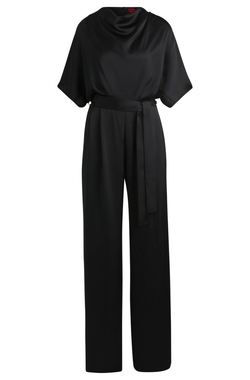 Macacão Regular De Cetim Fluido Com Gola Alta