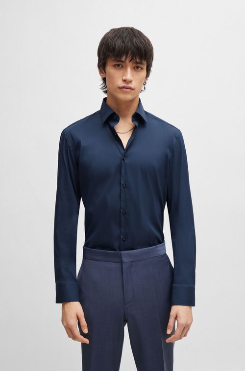 Camisa De Corte Slim Em Popelina De Algodão Misto