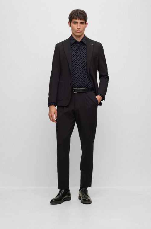 Camisa Preta Slim Fit Com Monogramas Estampados
