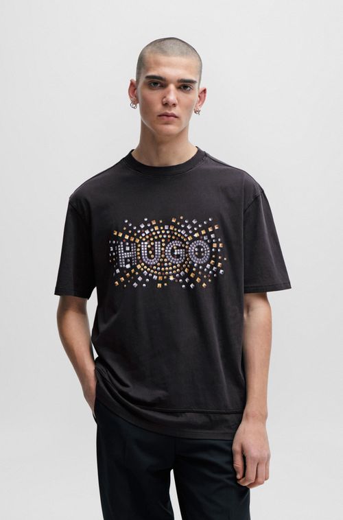 Camiseta Em Algodão Com Arte Em Efeito De Tachas