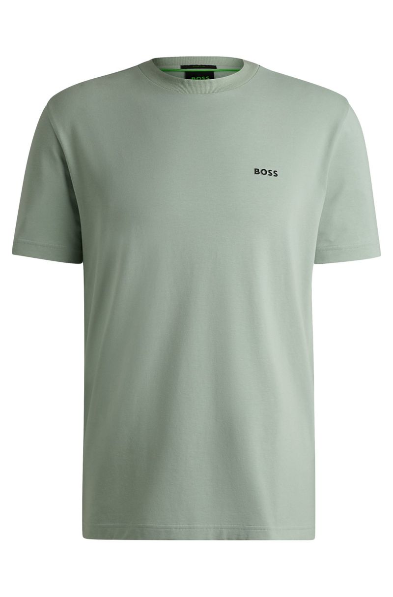 Camiseta De Ajuste Regular Em Algodão Elástico Com Logo Contrastante
