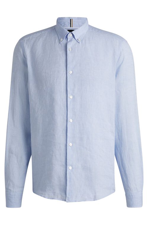 Camisa De Botões De Ajuste Regular Em Linho