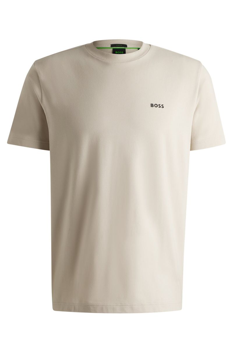 Camiseta De Ajuste Regular Em Algodão Elástico Com Logo Contrastante