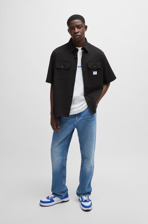 Camisa De Ajuste Largo Em Sarja De Algodão Com Logo