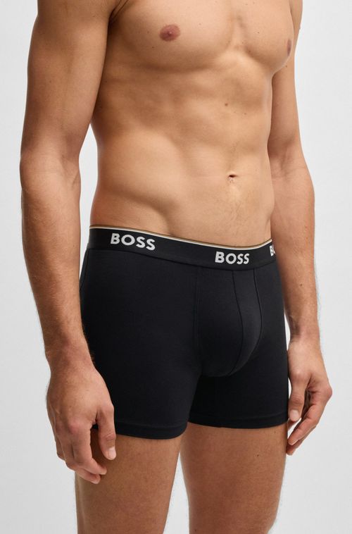 Pack De Três Boxers Compridos Em Algodão Elástico Com Logos