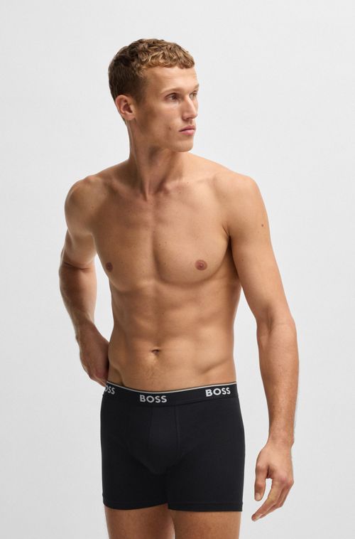 Pack De Três Boxers Compridos Em Algodão Elástico Com Logos