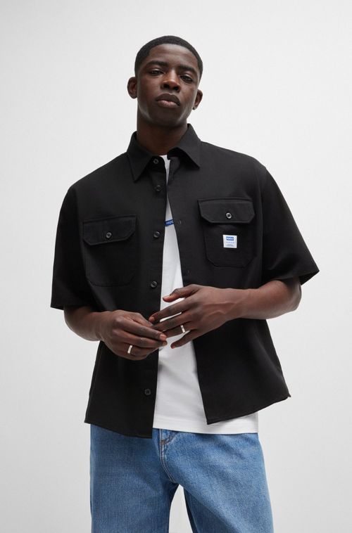 Camisa De Ajuste Largo Em Sarja De Algodão Com Logo