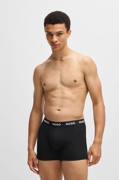Três Cuecas Boxers Em Algodão Elástico Com Logos Na Cintura