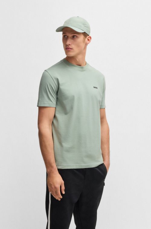 Camiseta De Ajuste Regular Em Algodão Elástico Com Logo Contrastante