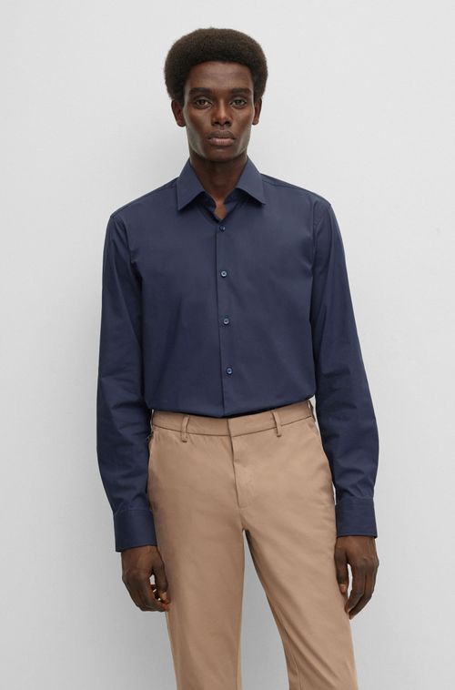 Camisa Regular Fit Em Popeline De Algodão Stretch Easy Iron