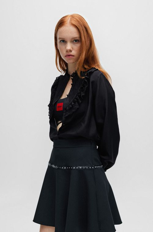 Blusa De Corte Regular Com Detalhes De Renda E Pregas