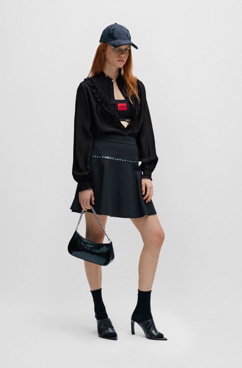 Blusa De Corte Regular Com Detalhes De Renda E Pregas