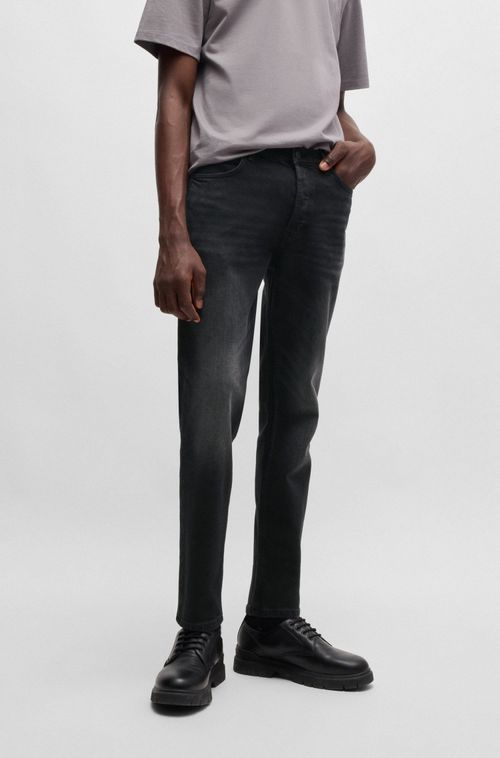 Calças Jeans De Ajuste Afunilado Elástica Preta