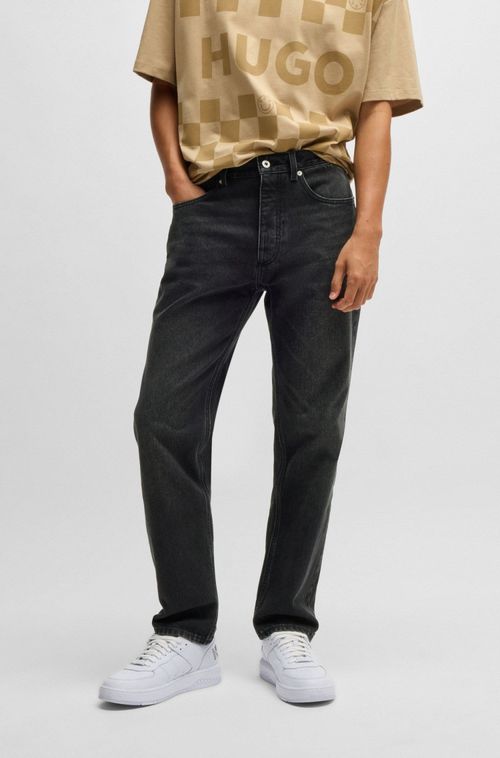 Calças De Ajuste Regular Em Jeans Cinza Escuro