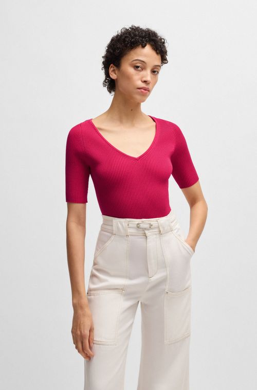 Blusa De Malha Com Decote Em V Slim