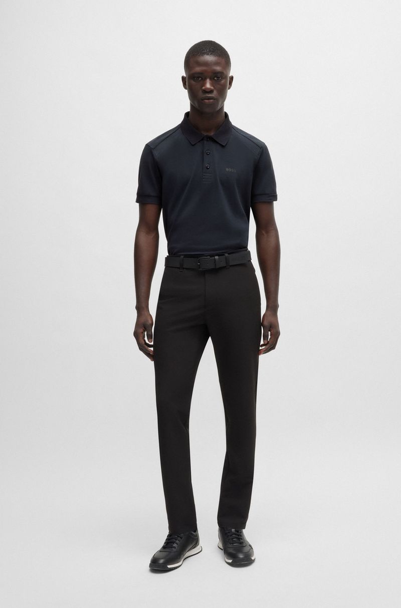 Polo De Algodão Stretch Com Inserções De Fita Listrada