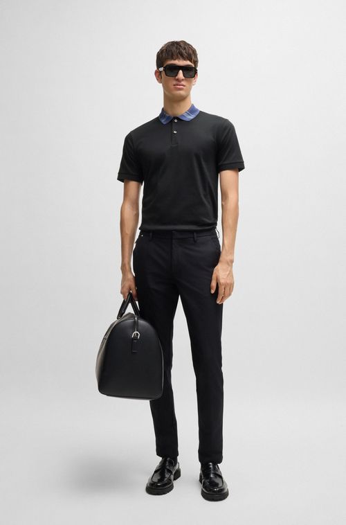 Polo De Corte Slim Em Algodão Com Listras De Colarinho